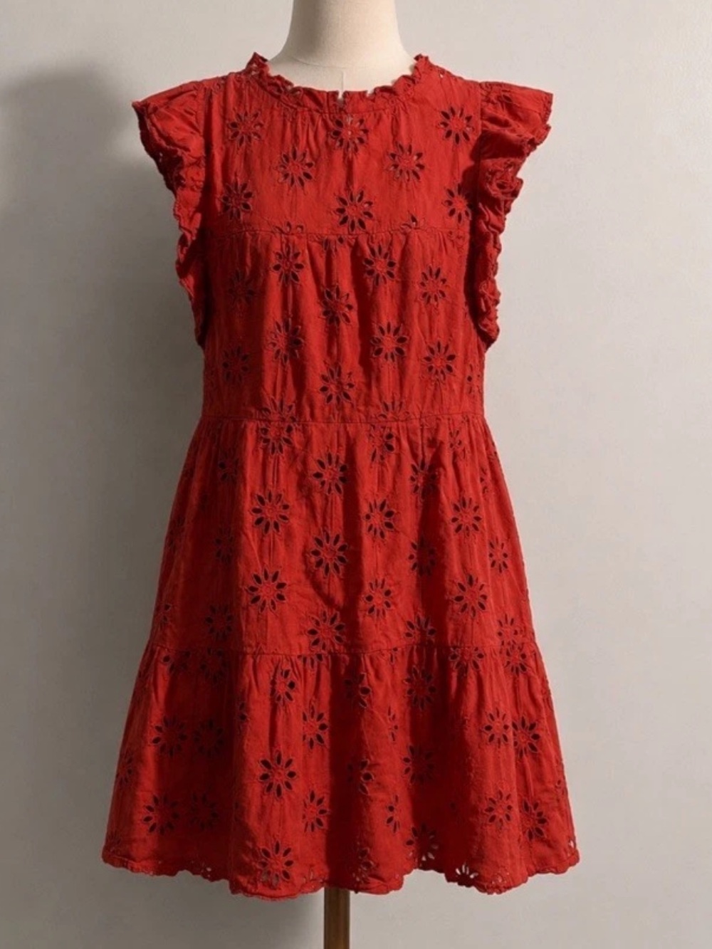 entro Rust Eyelet Ruffle Sleeve Mini Dress